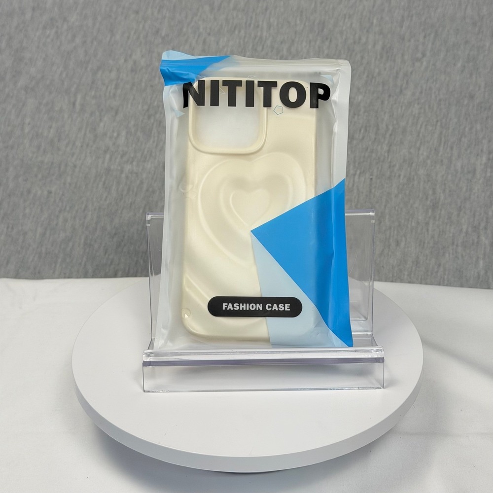 NITITOP iPhone 15 Pro‎ Max Case 3D Heart Shape Ripple Fashion Cover BA00315-Bai